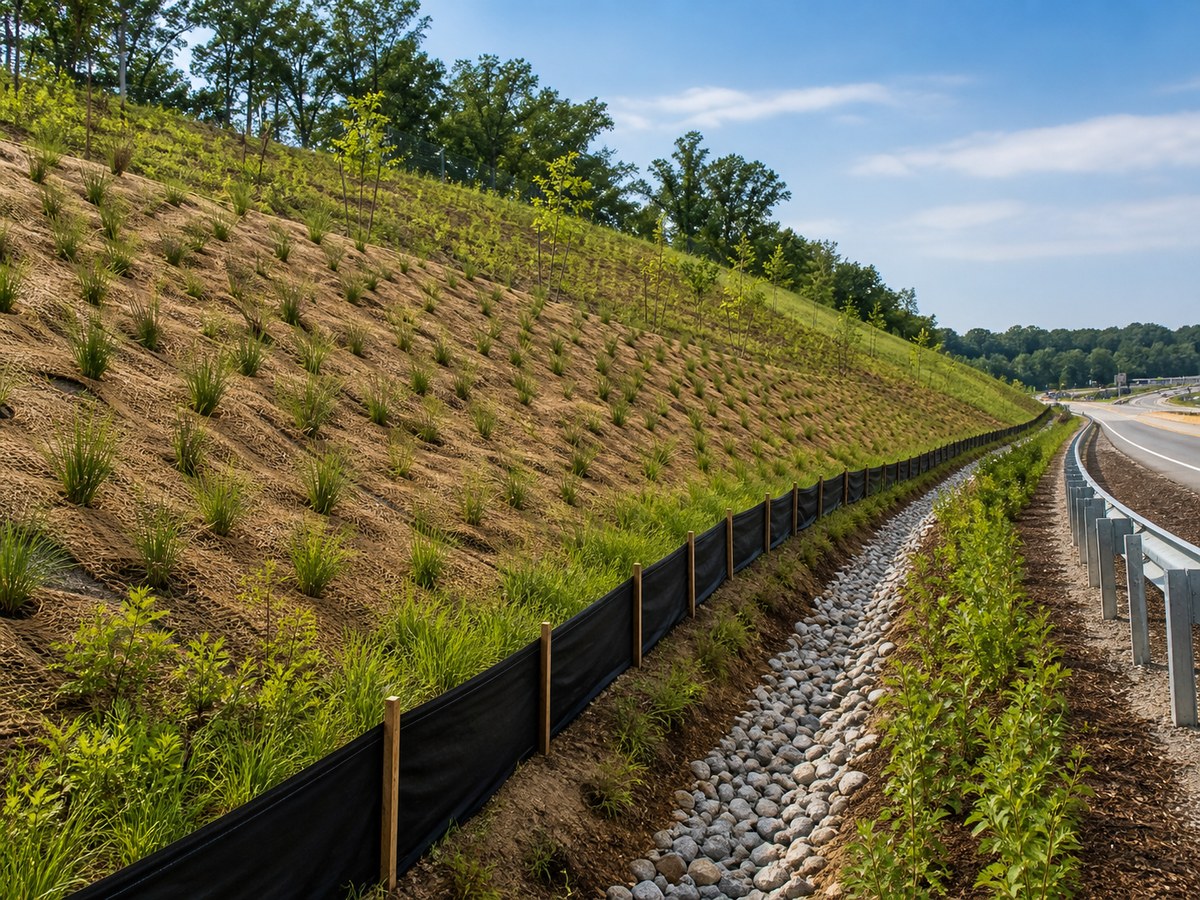 Slope protection and erosion control landscape work